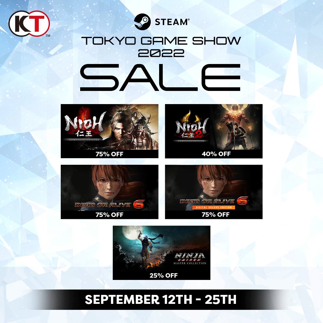 TeamNINJAStudio's tweet photo. Battle through the yokai realm in #Nioh CE &amp; #Nioh2 CE, or jump into the high-speed action of the NINJA GAIDEN: Master Collection in KT's TGS sale available now until 9/26. Save up to 75%, then prepare for our upcoming masocore thriller by following @WoLongOfficial! 🐉 https://t.co/8gxC85ypSK