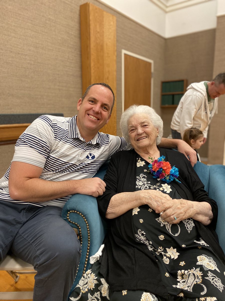 brolawson's tweet photo. Hey ⁦@BYUfootball⁩ This lady is turning 103 in October! She was a season ticket holder for years, cougar club member and she has been alive for every BYU football game ever played! https://t.co/llmZFi1mIz