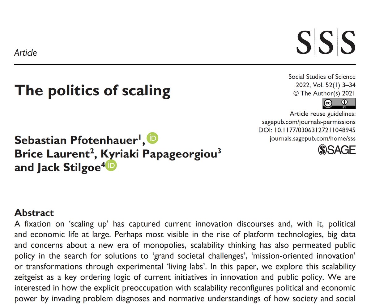 Stephen Hilgartner (@stevehilgartner) on Twitter photo Cornell's STS Dept had a New Works in STS session today with a great discussion of the fascinating and provocative SSS paper on THE POLITICS OF SCALING by <a href="/smpfotenhauer/">Sebastian Pfotenhauer</a>, Brice Laurent, Kyriaki Papageorgiou, and <a href="/Jackstilgoe/">Jack Stilgoe</a>. Cornell's STS Dept had a New Works in STS session today with a great discussion of the fascinating and provocative SSS paper on THE POLITICS OF SCALING by <a href="/smpfotenhauer/">Sebastian Pfotenhauer</a>, Brice Laurent, Kyriaki Papageorgiou, and <a href="/Jackstilgoe/">Jack Stilgoe</a>.