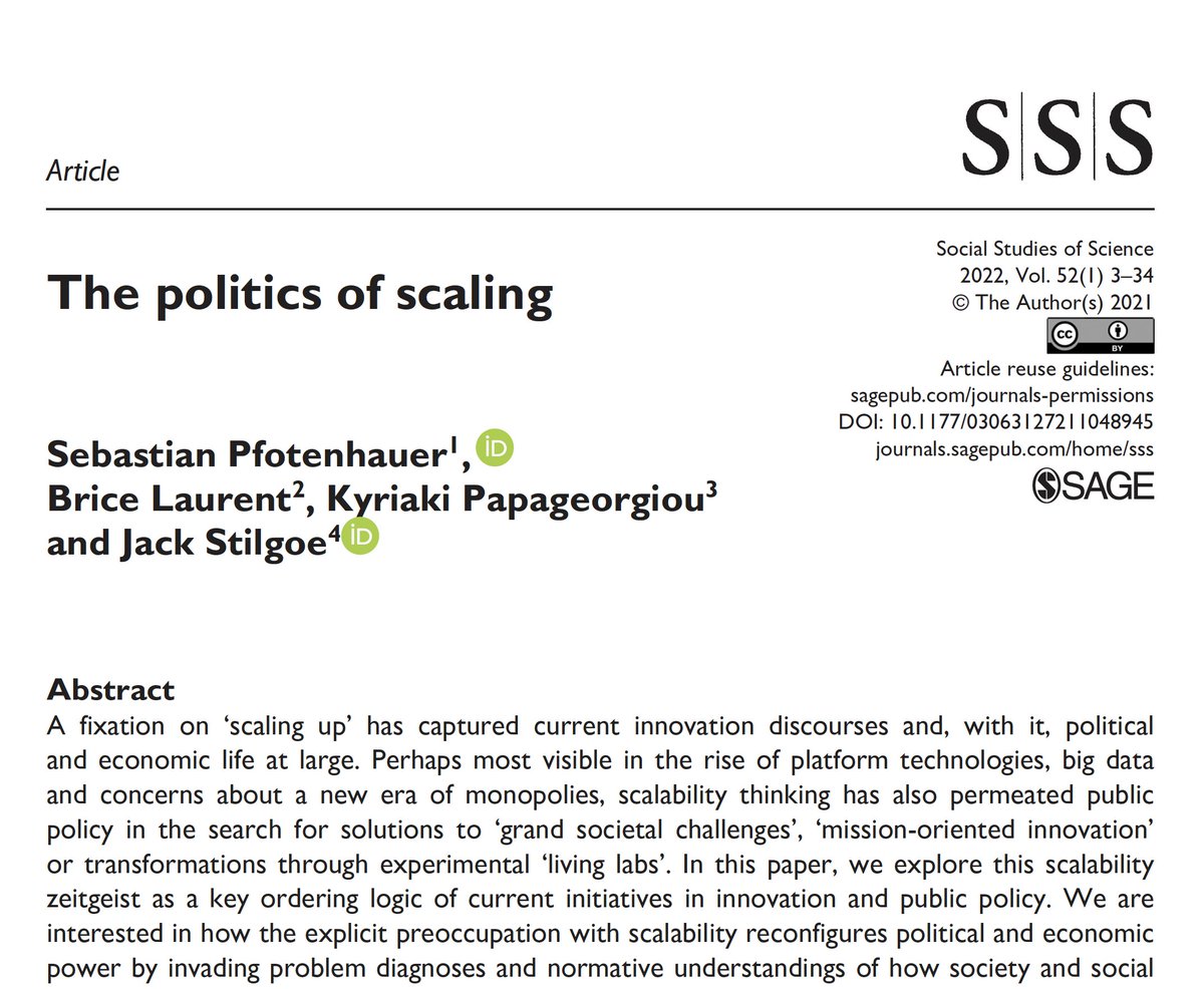 Cornell's STS Dept had a New Works in STS session today with a great discussion of the fascinating and provocative SSS paper on THE POLITICS OF SCALING by @smpfotenhauer, Brice Laurent, Kyriaki Papageorgiou, and @Jackstilgoe.