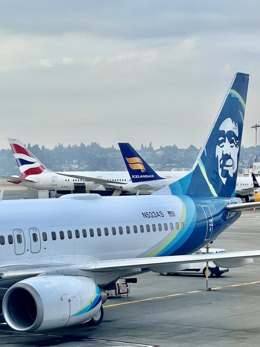 mardorm's tweet photo. What a beautiful sight for international travel at PDX! @flypdx @AlaskaAir @British_Airways @Icelandair https://t.co/721D2ClKxa