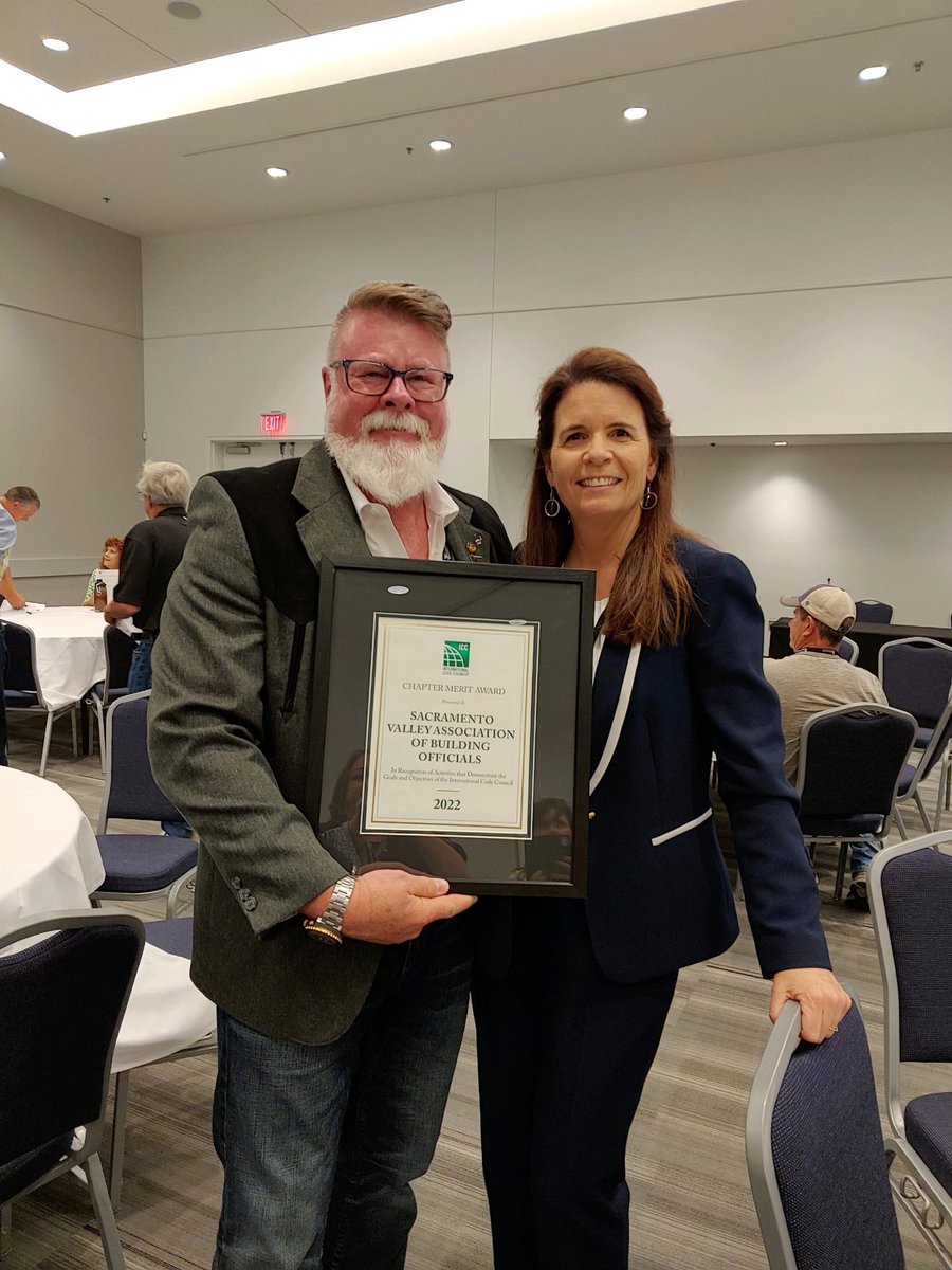 Congratulations to President Nick Henderson &amp; the Sacramento Valley Association of Building Officials for receiving the 2022 ICC Chapter Merit Award! 👏🏻They have worked tirelessly offering webinars &amp; seminars and have increased membership along the way! 🙌🏻 ⁦<a href="/SacValleyICC/">SVABO</a>⁩