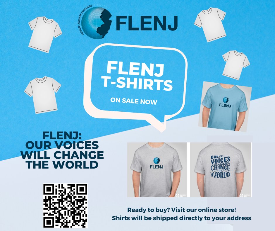 Only a few days remaining for the FLENJ T-Shirt sale! Did you get yours? Women-cut sizes are now available. Our voices will change the world. 
#flenjswag FLENJ Foreign Language Educators of New Jersey 
buff.ly/3K81WlO