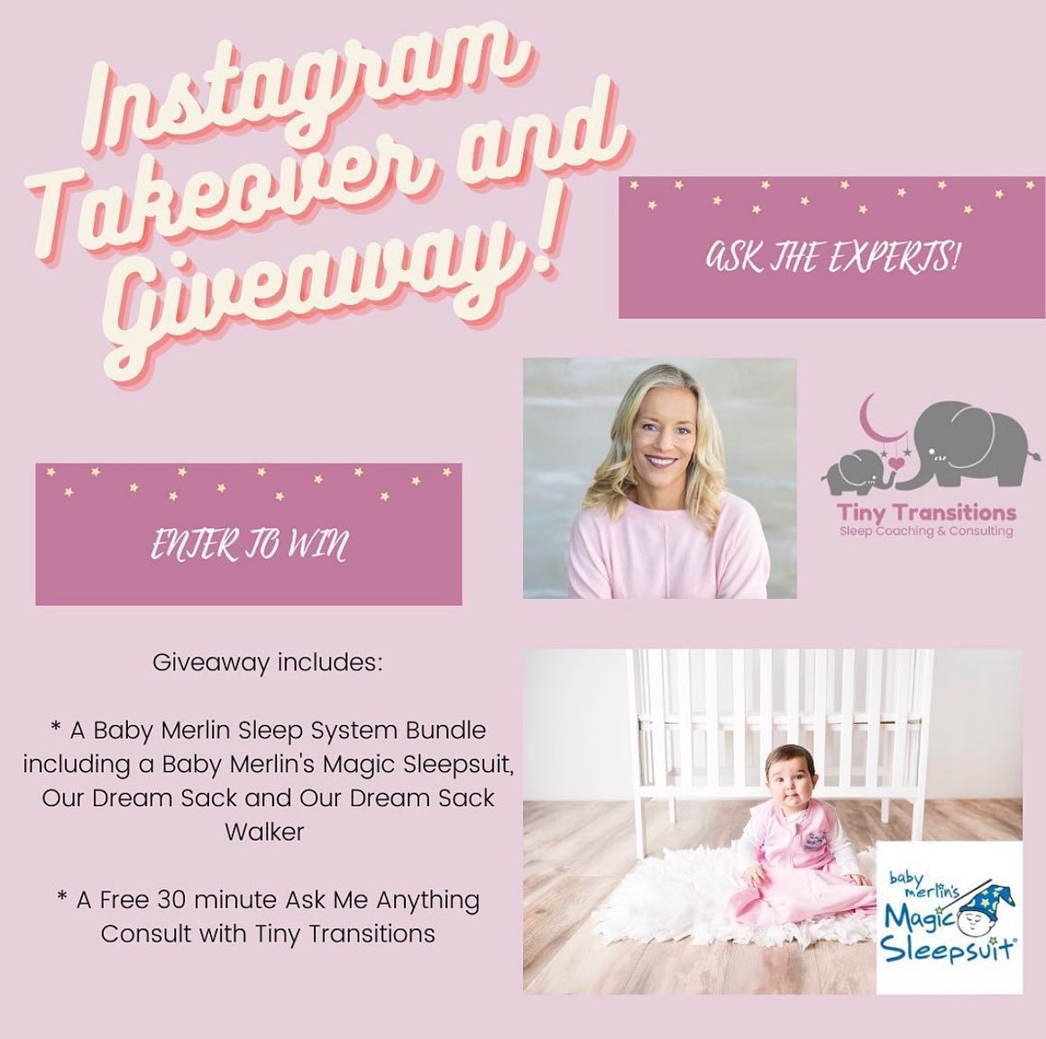 magicsleepsuit's tweet photo. Head over to our IG this week where are you can ask sleep expert @TinyTransitions  your baby and toddler sleep questions. 
Also – enter to win an awesome Bundle which includes a Sleepsuit and Dream Sacks PLUS a free consultation from the Tiny Transitions Team! https://t.co/nSPnQpdCfn