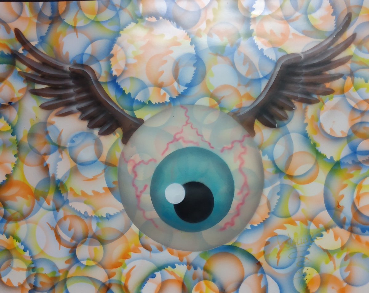 servi53George's tweet photo. Musta got something in my eye 22, 28" x 22" airbrushed flying eyeball on abstract https://t.co/XtxTpm1pUM