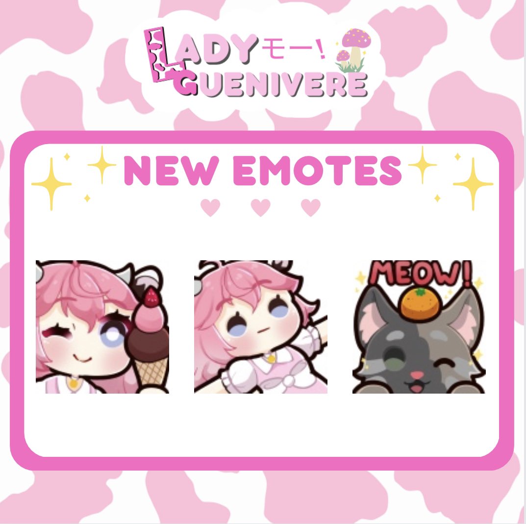 ladyguenivere's tweet photo. ✨The FIRST BATCH of Lady Guen emotes are here! 💕🐮

Available to Twitch subs WEDNESDAY (9/14) @/6PM CST! Please consider stopping by stream to take advantage of Subtember (30% off subs) &amp; gain access to these lovely emotes from @/MiruuArt!

#Vtuber #VTuberUprising #VTuberEN https://t.co/tHySMuzHBW