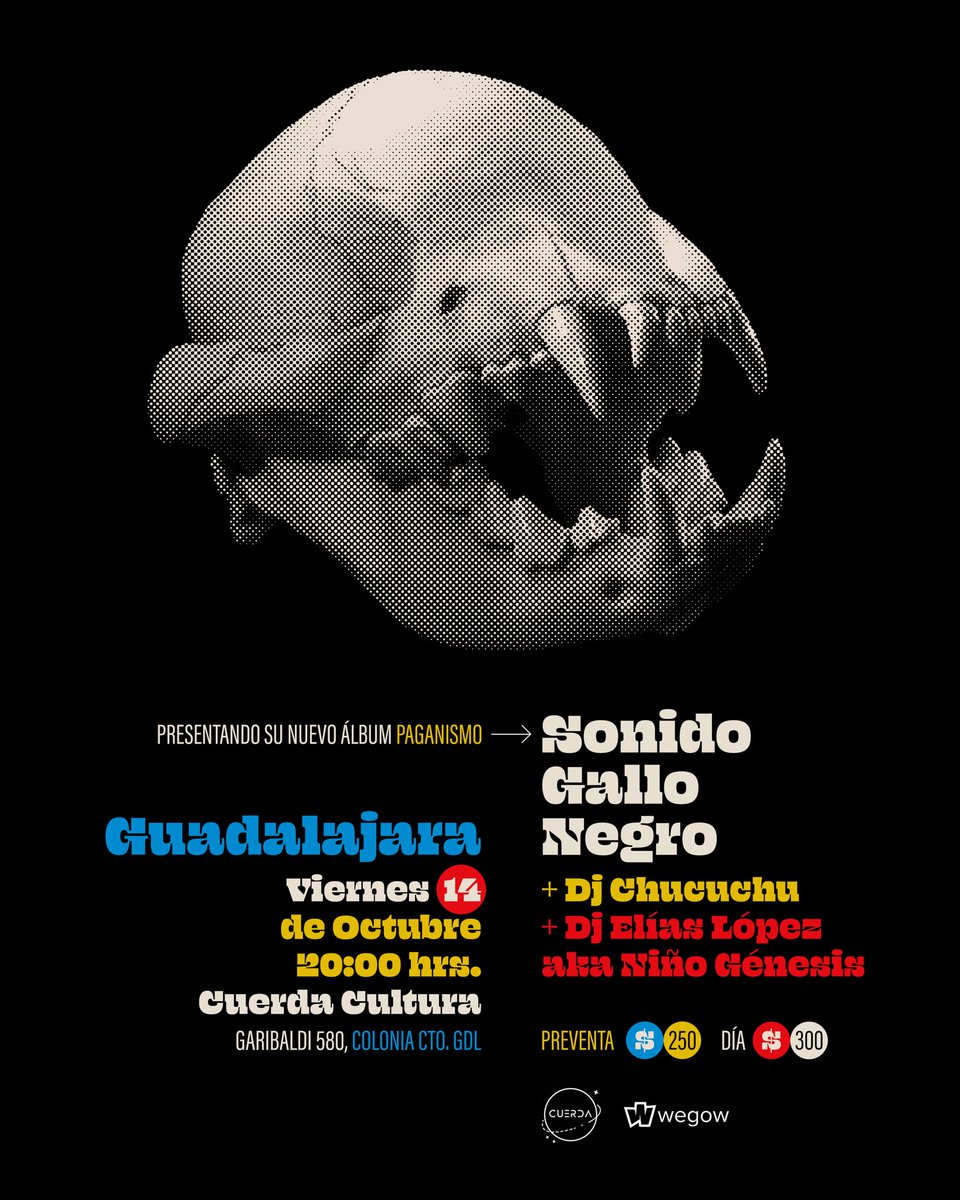 Guadalajara, nos vemos el 14 de octubre en Cuerda Cultura para la presentación de Paganismo 🔥

🎟 bit.ly/3QH8YiW