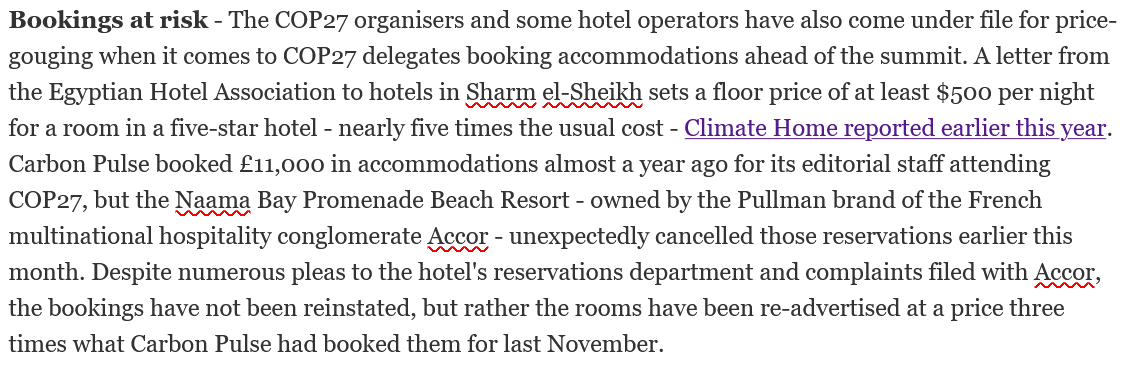 CarbonPulse's tweet photo. Be warned #COP27 attendees... With just over 2 months to go, this could happen to you too.

https://t.co/s1gVpaLUls 

@Accor @pullmanhotels @All  #OCTT https://t.co/7L2T95PmXN
