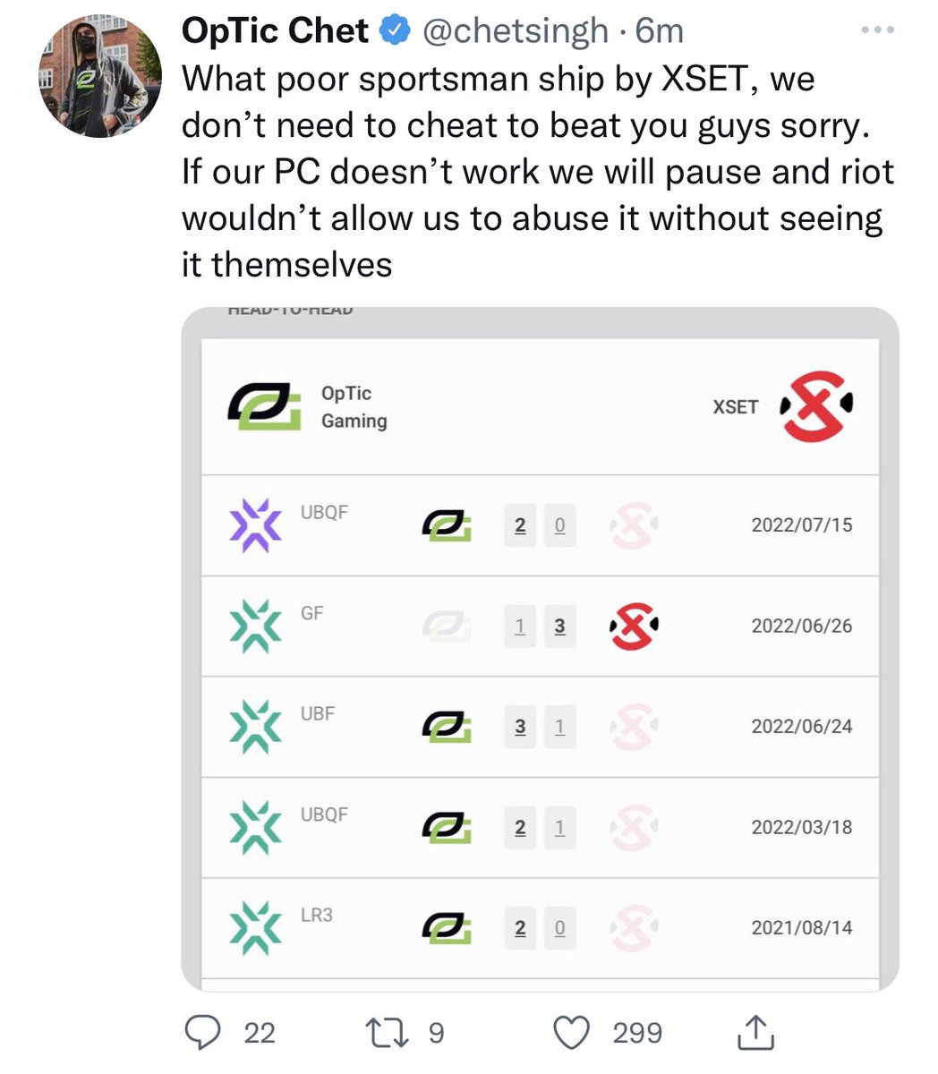 JakeSucky's tweet photo. After being accused of using tech pauses for competitive advantage against XSET for Valorant Champs, OpTic had some pretty fiery responses https://t.co/lYI6aXt5Hu