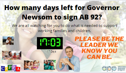 TFC_advocacy's tweet photo. @CAgovernor @GavinNewsom be the leader we know you can be for #workingfamilies #children.  Sign #AB92 to allow struggling families greater access to #childcare and thus self-sufficiency.  @ParentVoicesCA @CCRC4KIDS @childcarelaw @AsmReyes47 @CaWomensCaucus @AsmKevinMcCarty ✅✅ https://t.co/kfr9fYffPa