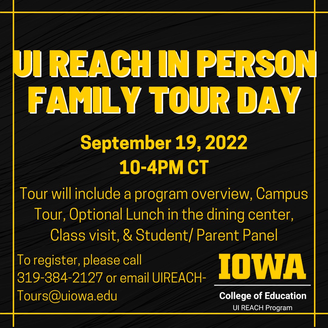 UIREACHProgram's tweet photo. UI REACH In Person Tour day! 🖤 💛 
Email UIREACH-Tours@uiowa.edu to register! https://t.co/lLmSBbbMAX