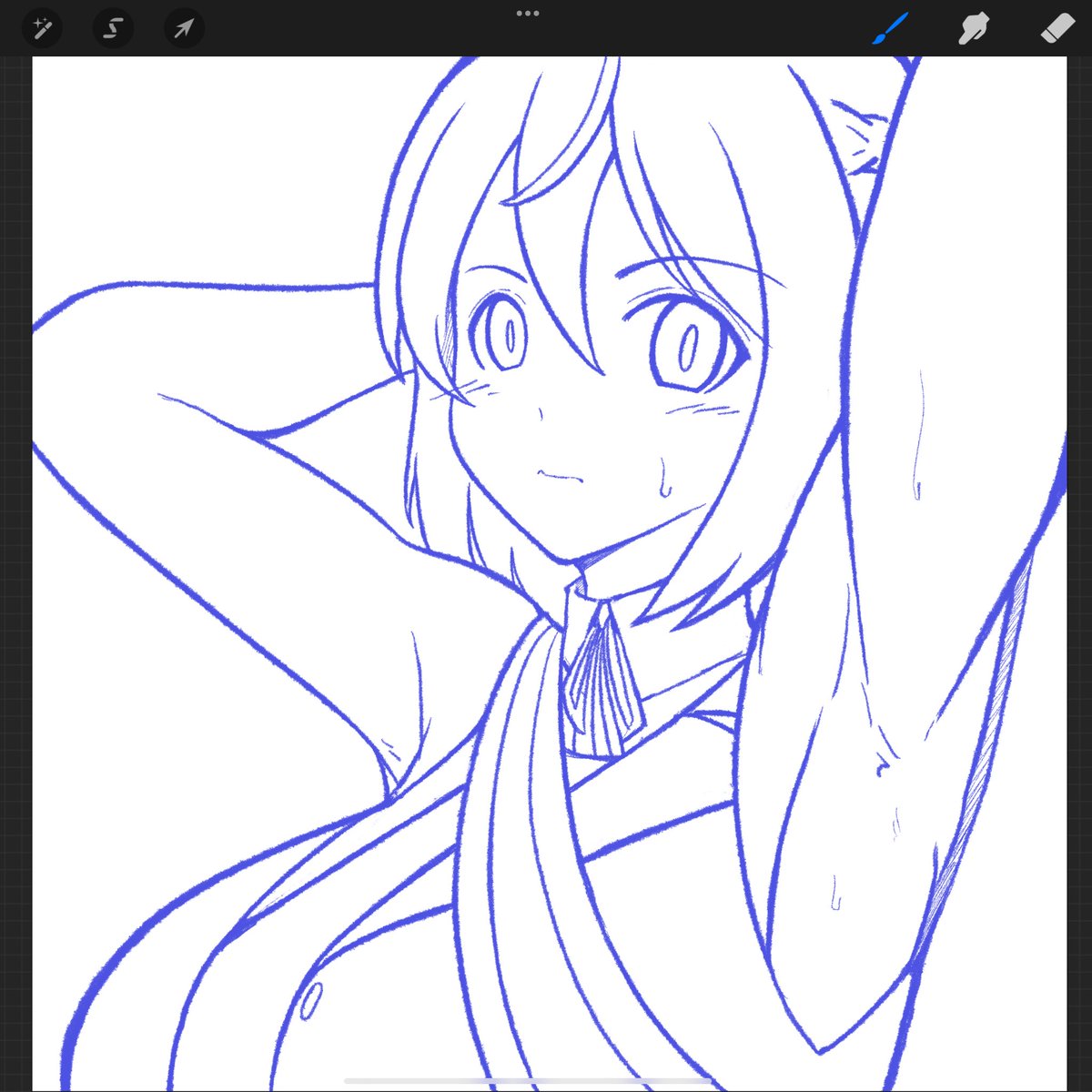 ラフ。

この線の太さ変えずに整えて線画にしてみる。 https://t.co/WWb2tS5IK4 