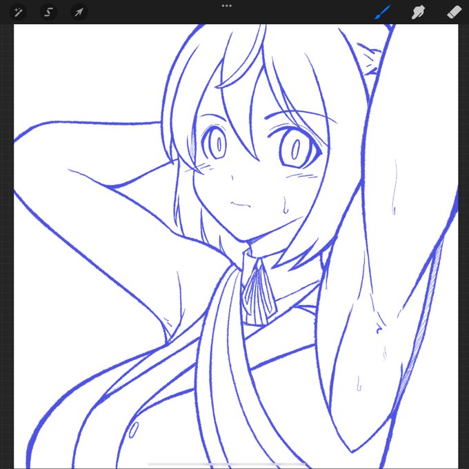 ラフ。

この線の太さ変えずに整えて線画にしてみる。 https://t.co/WWb2tS5IK4 