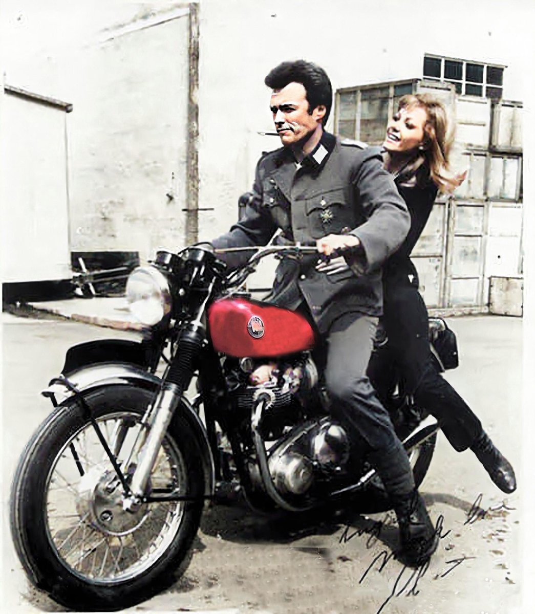 ray_vff's tweet image. Clint Eastwood bought a Norton Ranger while filming Where Eagles Dare in London in 1968, having it delivered to his hotel. He used it for sightseeing.Once he rode to Brands Hatch with co-star Ingrid Pitt (3rd picture) on the back, lapping the circuit two-up #Norton @ClintForever
