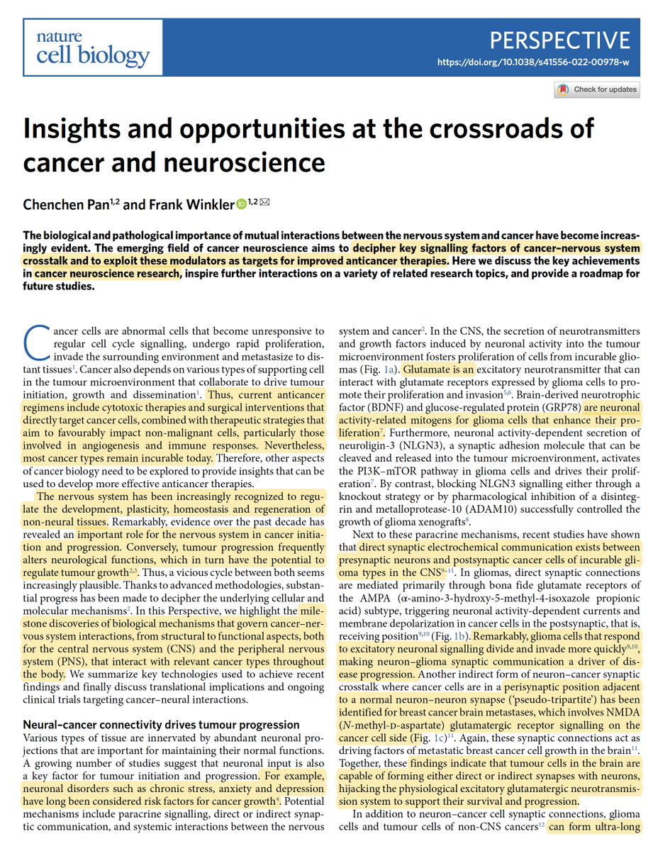 EricTopol's tweet photo. The road to cancer cures may go through the nervous system. An astute perspective on cancer-neuroscience interactions @NatureCellBio https://t.co/T4wEDD0O9B by @ChenchenPan1 @Winkler_Lab https://t.co/AGKX3CQP0z