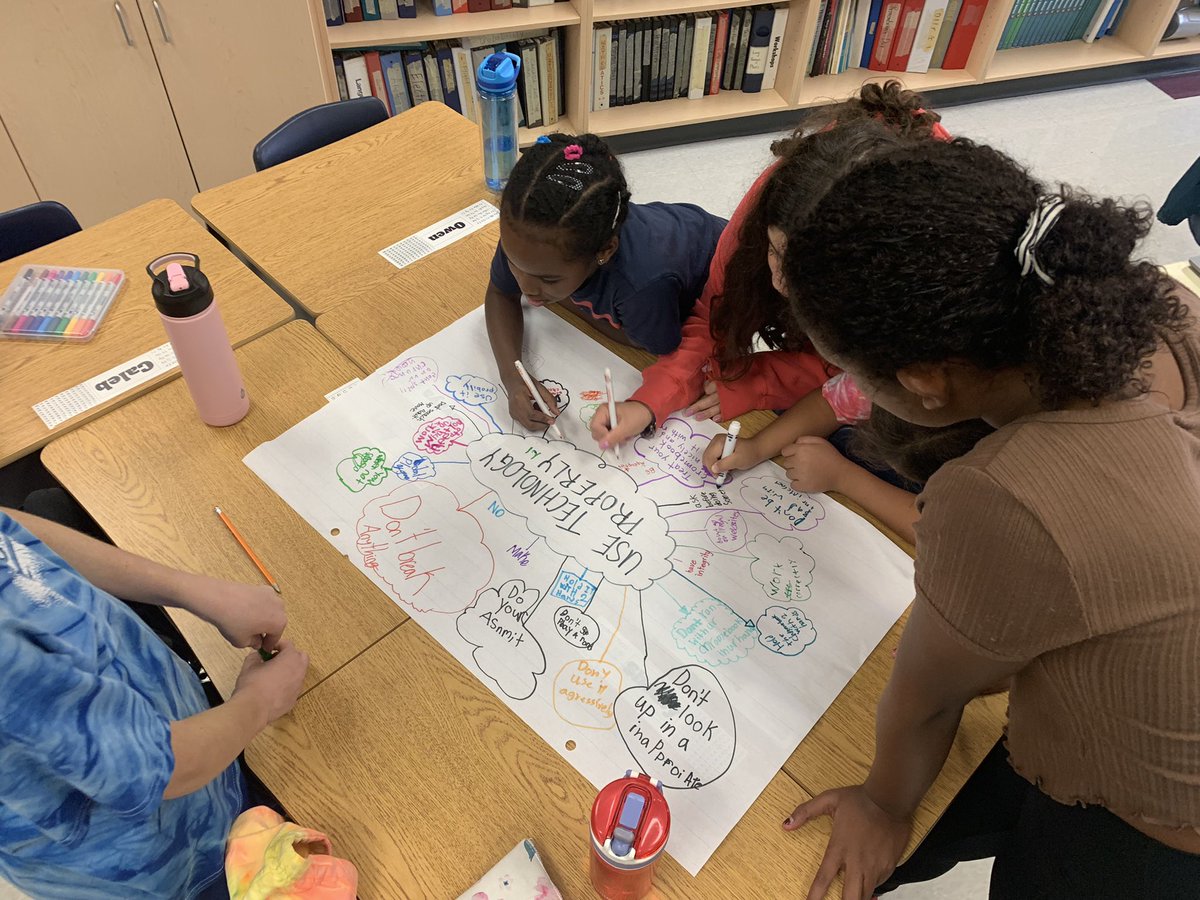GSandowne's tweet photo. We ended our day completing some classroom building activities. Students wrote and presented 5 different posters with their thoughts.
How do we show kindness?
How do we show integrity?
How do use technology properly?
How do we show a growth mindset?
How do we be leaders? https://t.co/rAVBYE248t