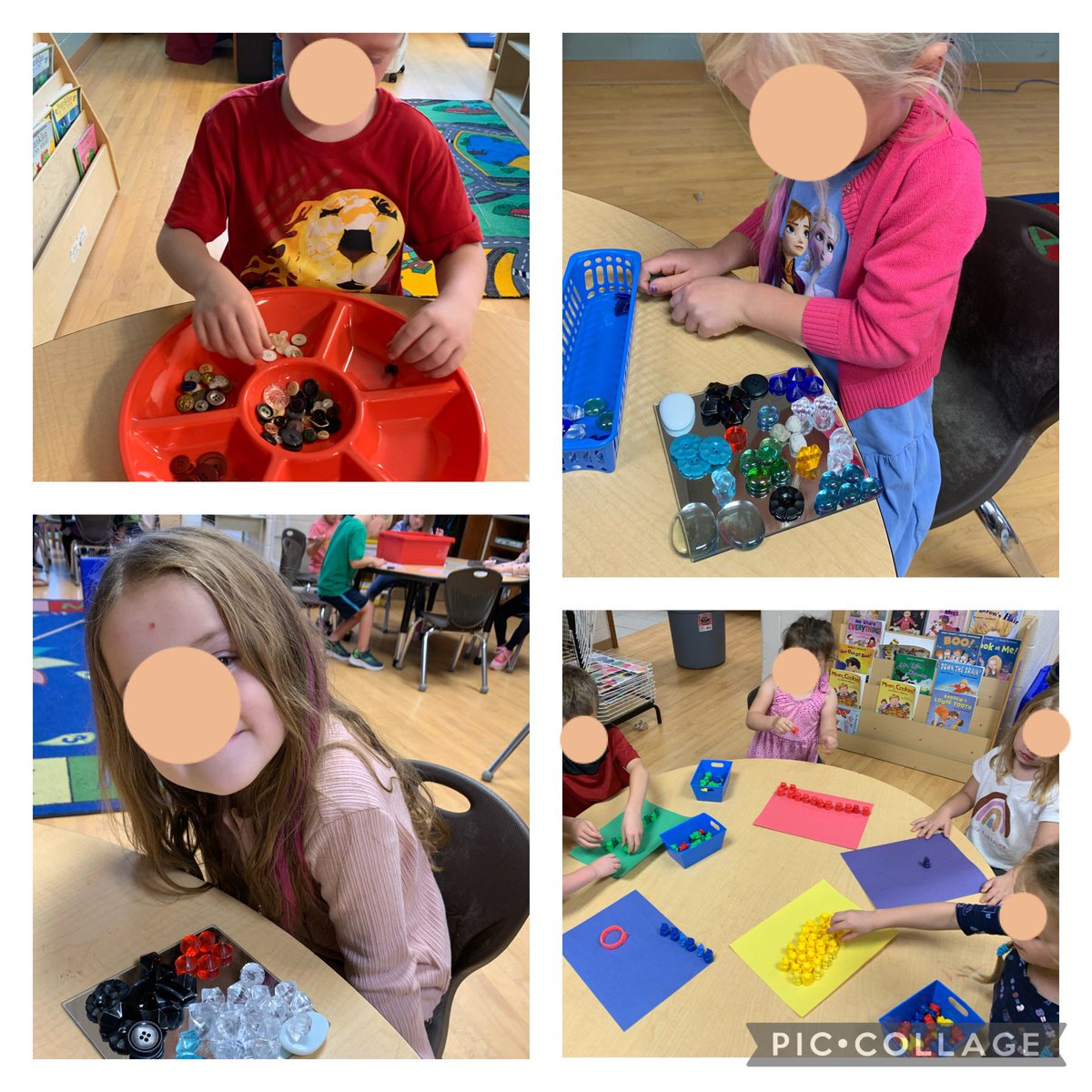 Students in KMB <a href="/StirlingPS/">Stirling PS</a> used their sorting rules during math centres today.  They identified that you can sort by colour , shape and size #numeracy #kindergartenlearning #sortingrules