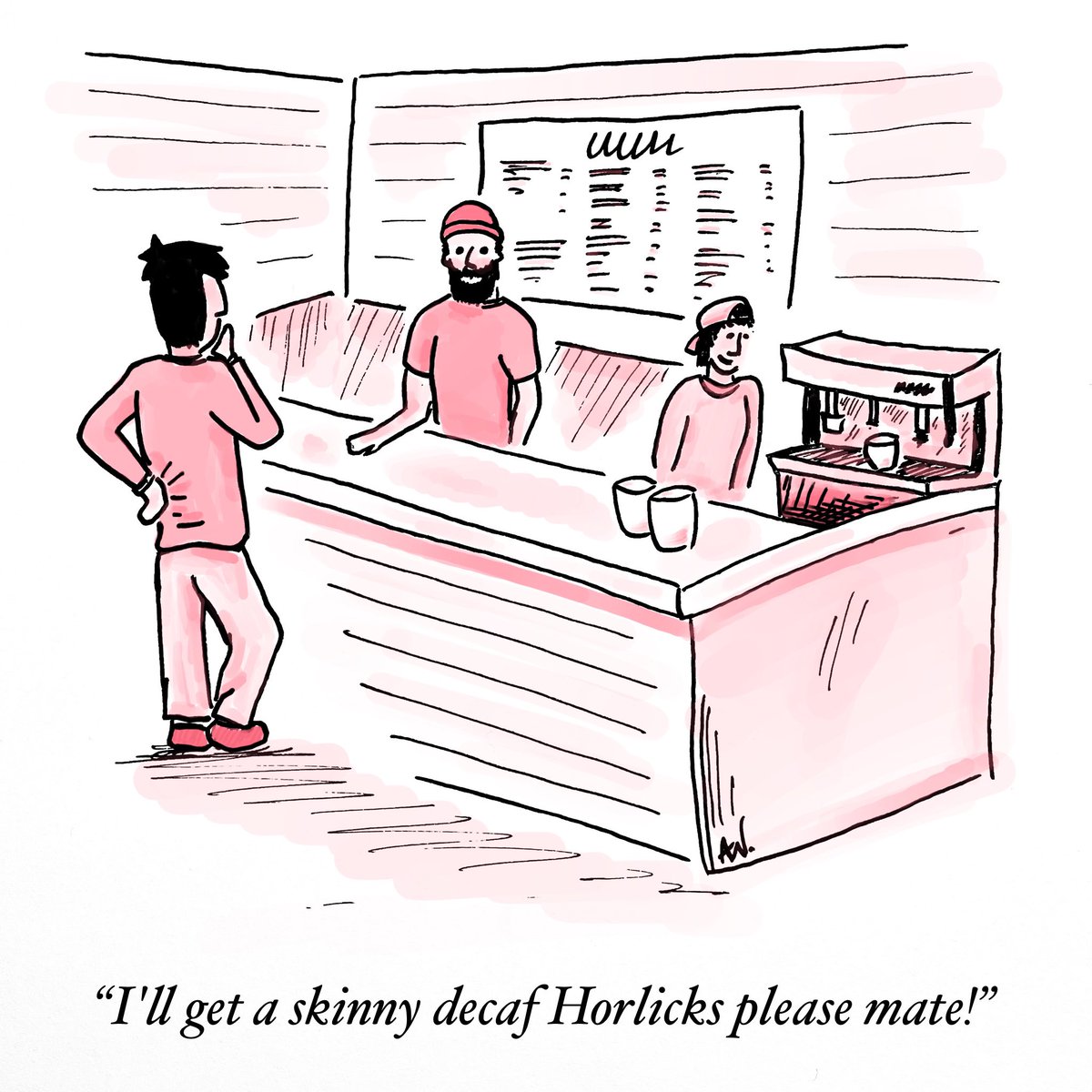 AndyWaddams's tweet photo. Trendy Autumn drinks inbound. 🎃☕️
#cartoon #cartoons #funny #comic #sketch
#coffee #barista #pumpkinspicelatte #horlicks #autumn #decafe
@PunchCartoons
@PrivateEyeNews
@haveigotnews
@nycartoons
@NewYorker
@HorlicksOats
@200Degs
@StarbucksUK
@CostaCoffee https://t.co/ZipZHRgR17