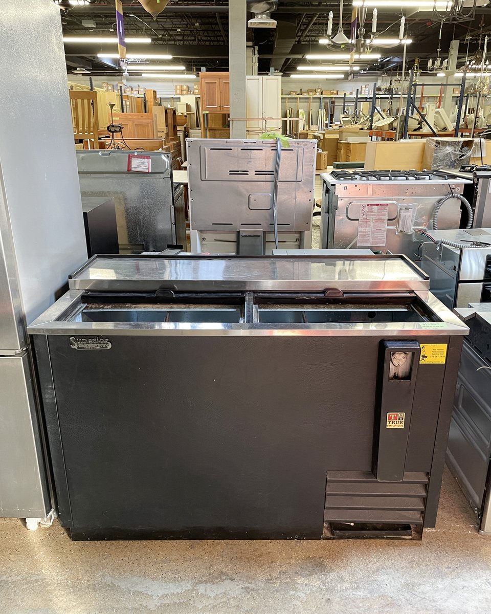 EvanstonRebuild's tweet photo. Need to expand your freezer storage? This 50"L x 26.5"W x 33.5"H freezer is a steal — $1,250 &amp; tested. Includes a bottle opener! https://t.co/rqQ1cq31Wi