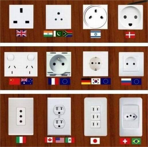 EnsedeCiencia's tweet photo. Enchufes distintos de varios países. https://t.co/lCoSMfJrrS