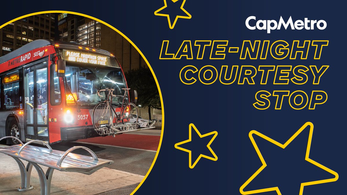 Night Courtesy Stops are here to stay! 🌙  

After 9pm, you can now request a courtesy stop between regular bus stops, bringing you closer to your destination!

More Info:  ow.ly/ORvK50KHqf5