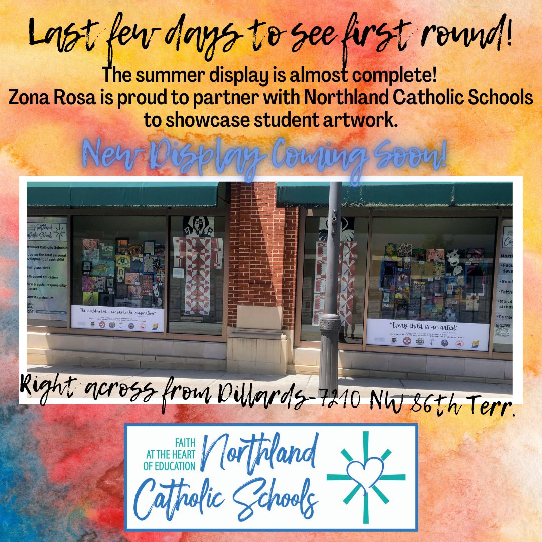 stpiusxhskc's tweet photo. Last few days to catch the Northland Catholic Schools Art Display in Zona Rosa!  Right across from Dillards!  New Display Coming Soon!
@ZonaRosaKC https://t.co/LCssnbzsEl