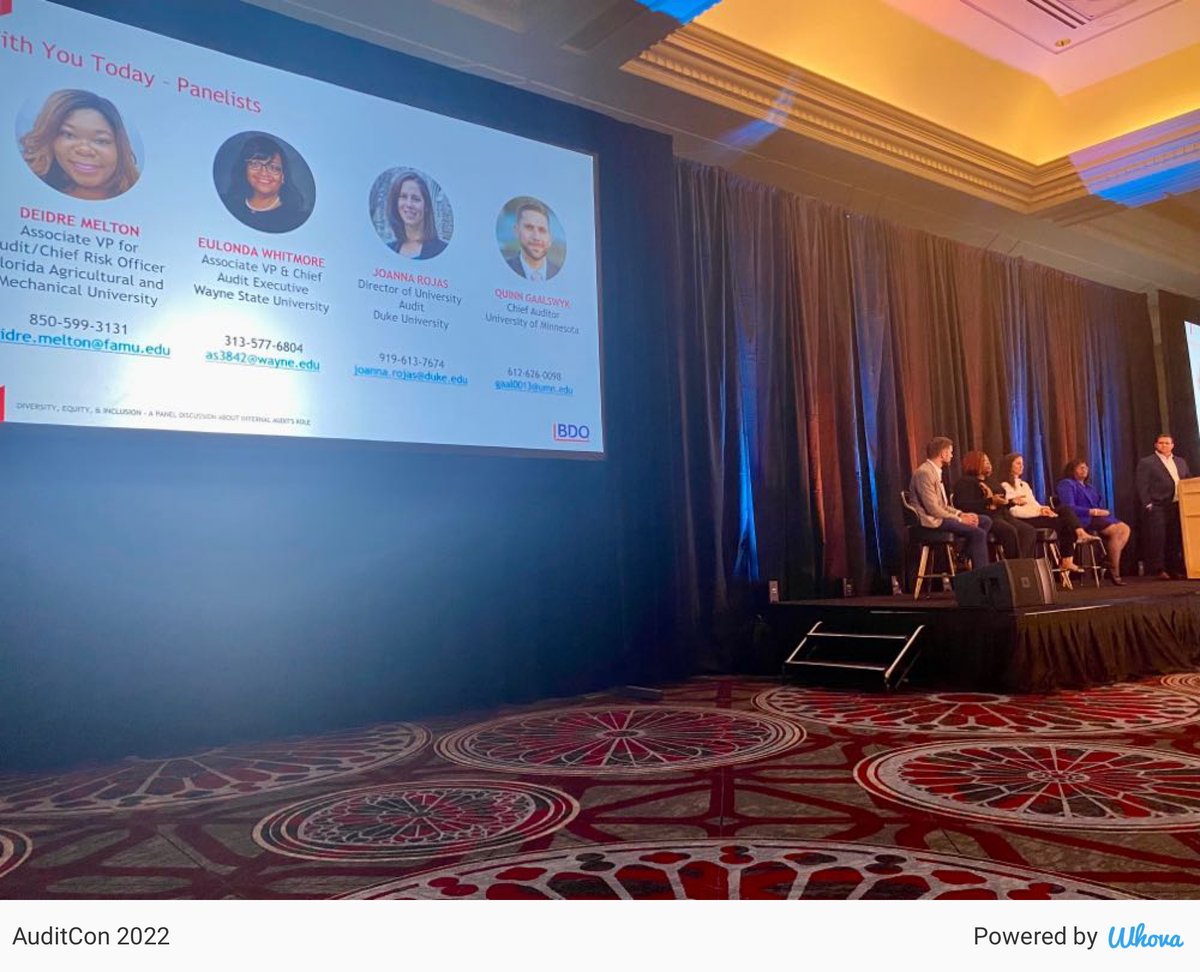 Insightful ideas on how internal auditors can be involved to increase DEI initiatives in the education industry. #alliteration #ACUAconnect #AUDITCON2022 #ACUA via Whova event app whova.com/whova-event-ap…