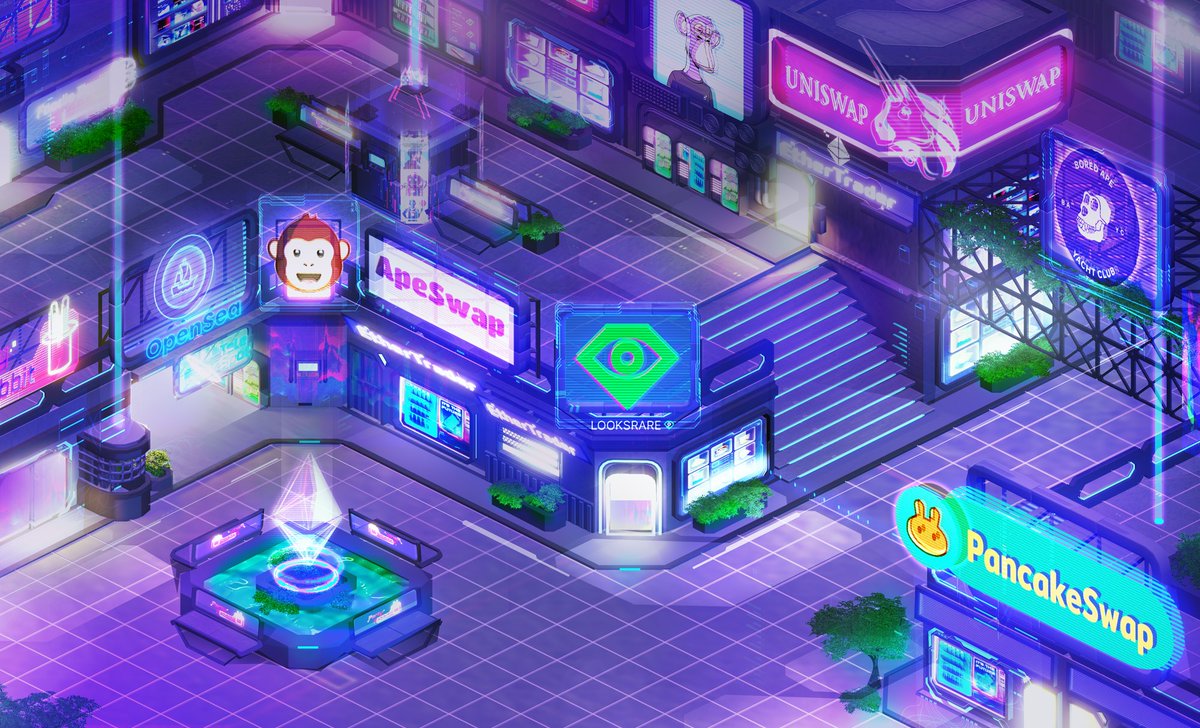 Excited to share our first render of the in-game community marketplace. Interact directly with the top dApps and NFT projects in the space.

Development continues ⭐️