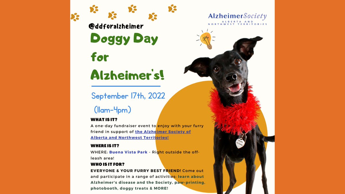 Helpfordementia's tweet photo. Doggy Day for Alzheimer's is happening in @cityofedmonton at Buena Vista Park on Saturday, September 17! #AnythingForAlzheimers #YEG #FirstLink #AlzheimersAwareness #DementiaAwareness #HelpForToday #HopeForTomorrow #WorldAlzheimersMonth https://t.co/FCw0dQdHnI