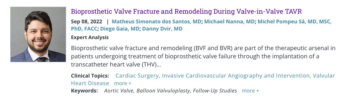 msimonatomd's tweet photo. Just published on @ACCinTouch our Expert Analysis on Bioprosthetic Valve Fracture and Remodeling in ViV. Thanks @MayraGuerreroMD for the invitation!

@DvirDanny @MichaelGNanna @M_Pompeu_Sa_MD @drdiegogaia @YaleCardiology @YaleIMed @YaleIM_Chiefs 

https://t.co/KWN6O1fa5k https://t.co/StvsY8Tqce