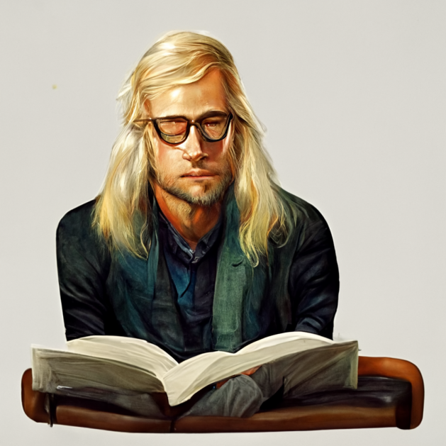 ePassport_nft's tweet photo. Follow us to get whitelisted and chance to earn free NFT!

#midjourney  #Crypto #art  #NFT 

Female looking man reading book, very long blonde hair, looking at book sitting on chair, realistic, nostalgic, no beard, clean shaven, glasses, fine clothing https://t.co/2E4yDlK6tI