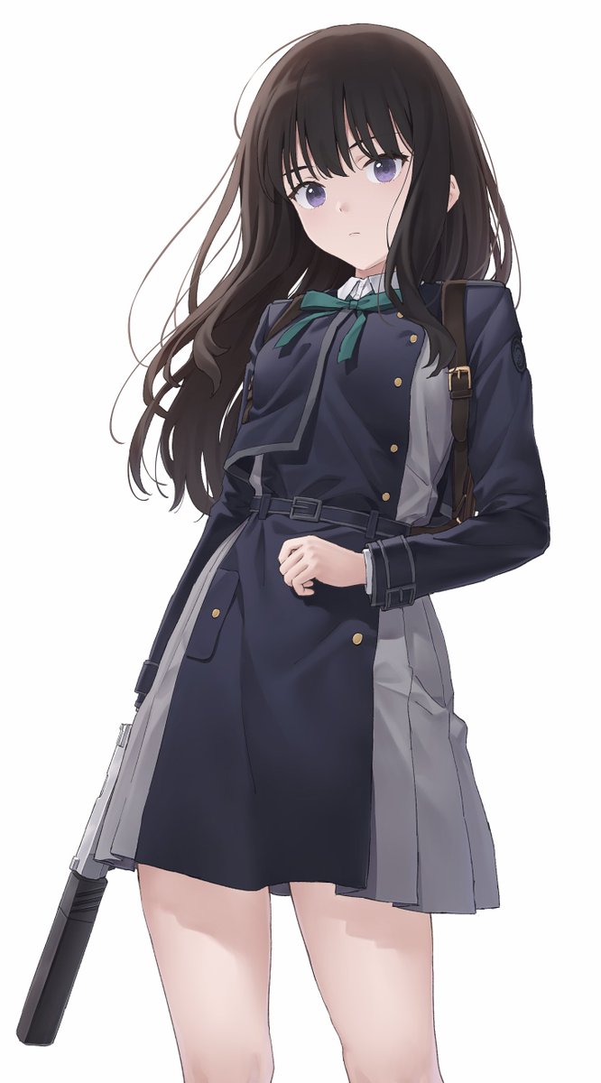 inoue takina 1girl solo lycoris uniform long hair two-tone dress black hair dress  illustration images