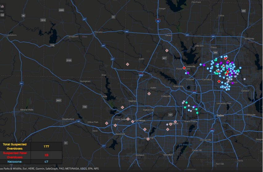 KalthoffKen's tweet photo. Drug overdose mapping in real time is intended to help prevent the next death. Why do the maps for North Texas have huge gaps? It’s not for lack of cases. 5pm! NBC5. @NBCDFW https://t.co/o7NYUr8xHz