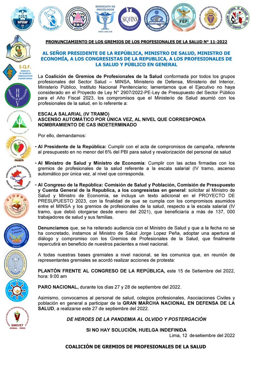 GMinsa's tweet photo. EXIGIMOS PRONTA SOLUCIÓN
@PedroCastilloTe @anibaltorresv @JorgeLopez_P @Minsa_Peru @suselparedes @MagalyRuizR @LadyCamones  @gladysechaiz @DrAncash @ilichlopez2022 @GuidoBellidoU @Alm_Montoya @marthamoyano @rojas_cerron @AbelReyesCam https://t.co/uGkY9xQFyE