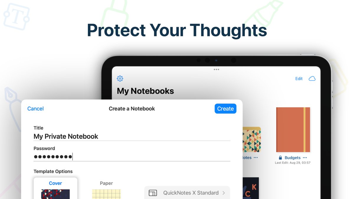 QuickNotesX's tweet photo. Ever feared of prying eyes spying on your thoughts🕵️? No more!

QuickNotes X supports password-protected Private Notebooks 🔐, so you are in control of who gets access to your latest essay! https://t.co/ZL4q0tIoPs