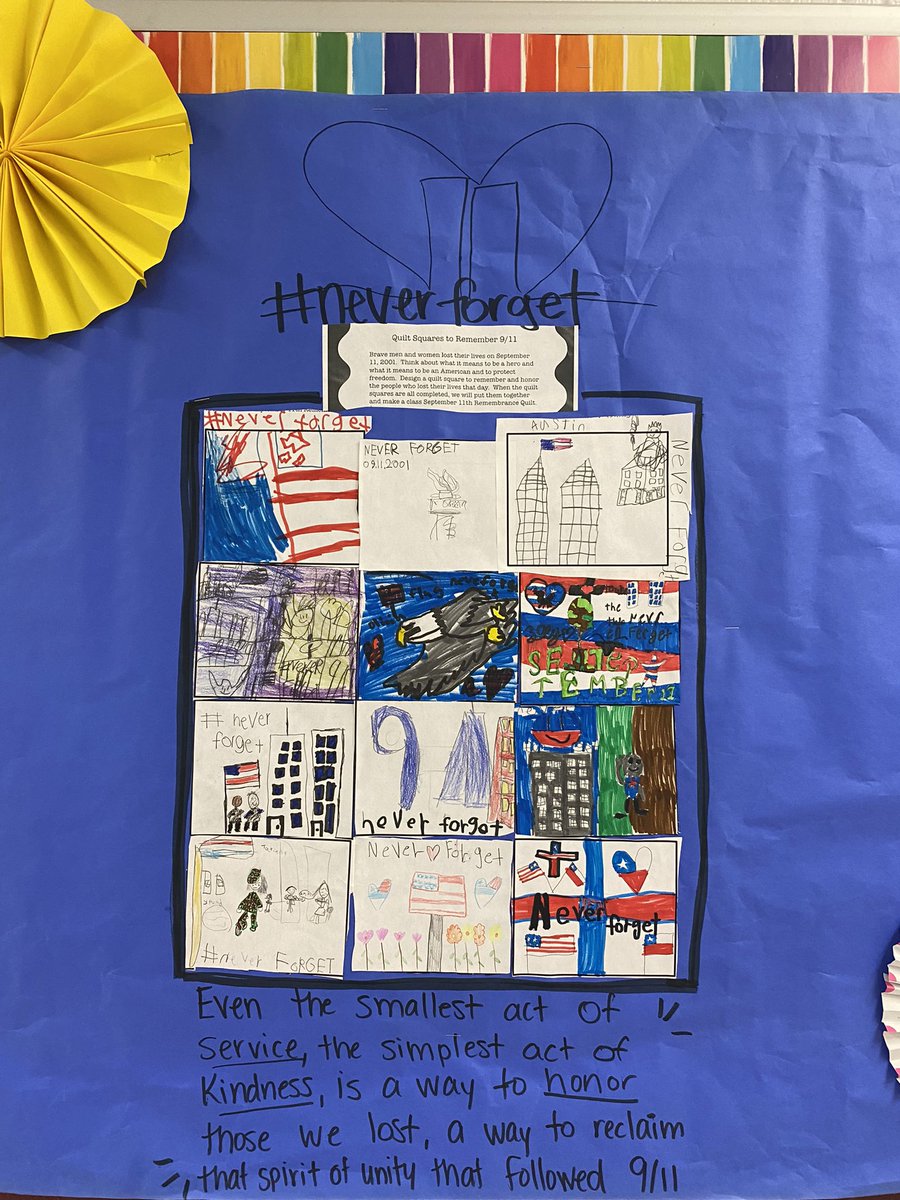 ruby_rsanchez20's tweet photo. Students in Mrs. Sanchez’s third grade class read and learned about the brave men and women who lost their lives on 9/11. They thought about what it means to be a hero and what it means to be an American and to protect freedom. #neverforget https://t.co/tnpYBBihdj