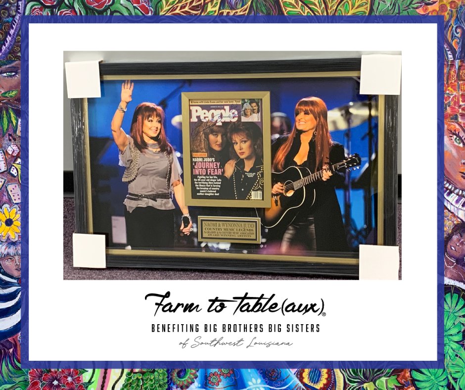 bbbsofswla's tweet photo. Our final #LiveAuction item is very special! Naomi &amp; Wynonna Judd autographed People Magazine shadowbox framed! Comes with certificate of authenticity. Who will own this piece of country music history!? #farmtotableauxLakeCharles #HelloHavana https://t.co/abgjIkrp1Z