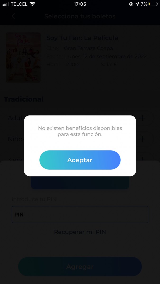 Detzanie's tweet photo. @Cinepolis Como aplico la promoción en app?? Me aparece este mensaje cuando pongo mi nip https://t.co/RNjuUQLzUE