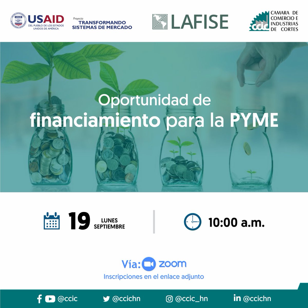 La CCIC en alianza con <a href="/USAIDHonduras/">USAID Honduras</a> y Banco LAFISE, le invitan a participar del webinar "Oportunidad de financiamiento para la PYME"

🗓️ Lunes 19 septiembre
⏰ 10:00am

Inscripciones en el siguiente enlace 👇🏼
us02web.zoom.us/webinar/regist…