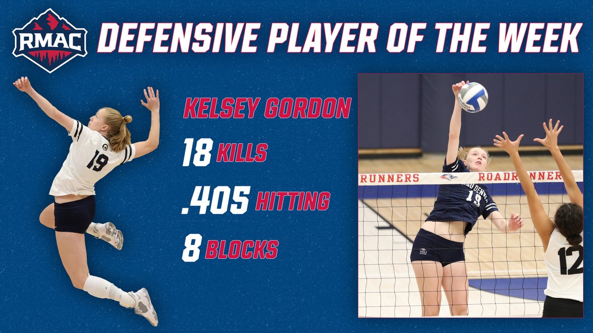 Congratulations to <a href="/MSUDenverVB/">MSU Denver Volleyball</a>'s Kelsey Gordon on being named the #RMACvb Defensive Player of the Week! 🤩

Absolute beast on the court this week 😤😤😤

#GetRowdy🔴🔵