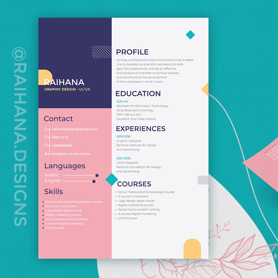 RaihanaDesigns's tweet image. تفضّل سيرتك الذاتية باللغة العربية أو الإنجليزية؟ 🤔📄  

#اليوم_الوطني_السعودي #اليوم_الوطني_٩٢ #سيرة_ذاتية #وظائف_الرياض #وظائف_نسائيه