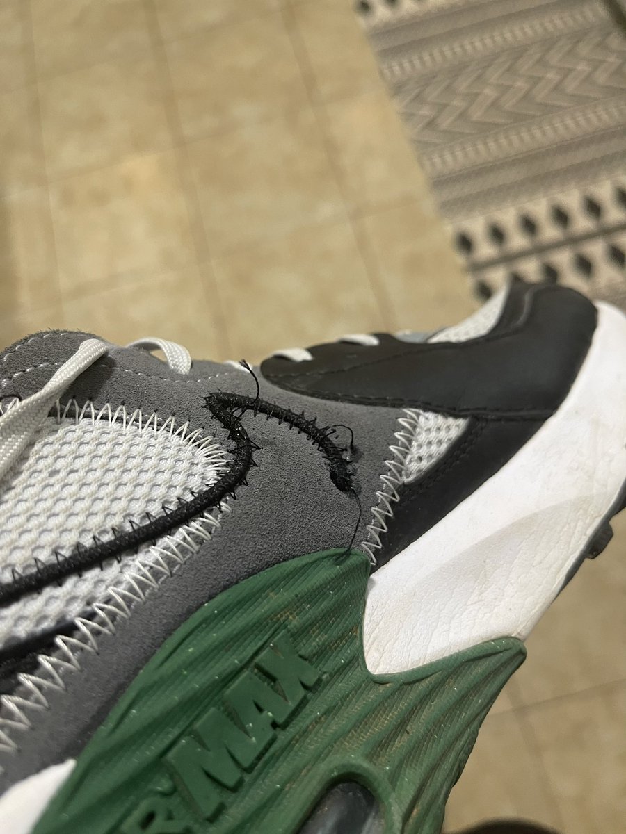 KayCoker17's tweet photo. @Nike do better!! Bought these for my son 2 weeks ago and they are already coming apart! $100 down the drain! 🙄 https://t.co/OPoKU4M8KE