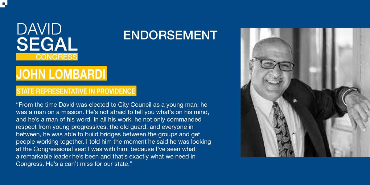 Thank you ⁦<a href="/JohnJLombardiRI/">John J. Lombardi</a>⁩ for your years of support and friendship. We got a lot done together on the Council, on issues from renewables to civil rights to workers rights to equitable development. Those are the kinds of priorities I hope to bring with me to Congress.