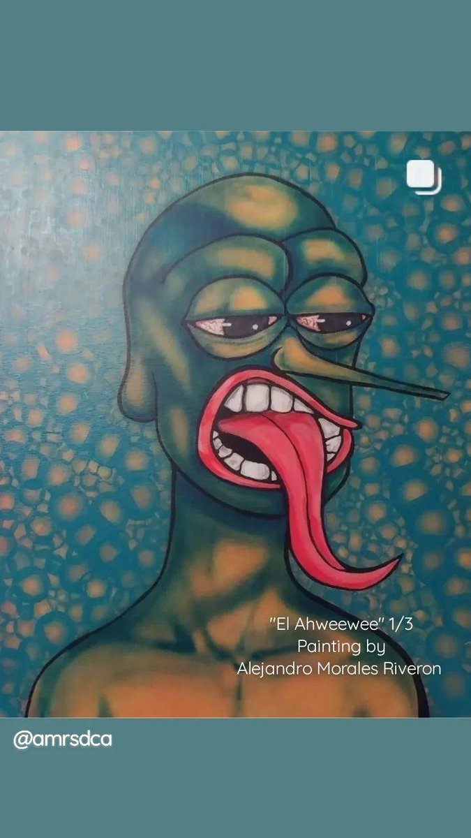 nftamrsdca's tweet photo. "El Ahweewee" 1/3 *Art Submission*
-A Pop Art Parody Tribute to the Apepe NFT-
Painting by: Alejandro Morales Riveron
#contemporary #modern #abstract #parody #tribute #art #keepfresh #thinkingoutsidethebox #future #RAREAPEPES #RAYCfam #RareApepeYachtClub
#airbrush #amrsdca https://t.co/kLtO64dshB