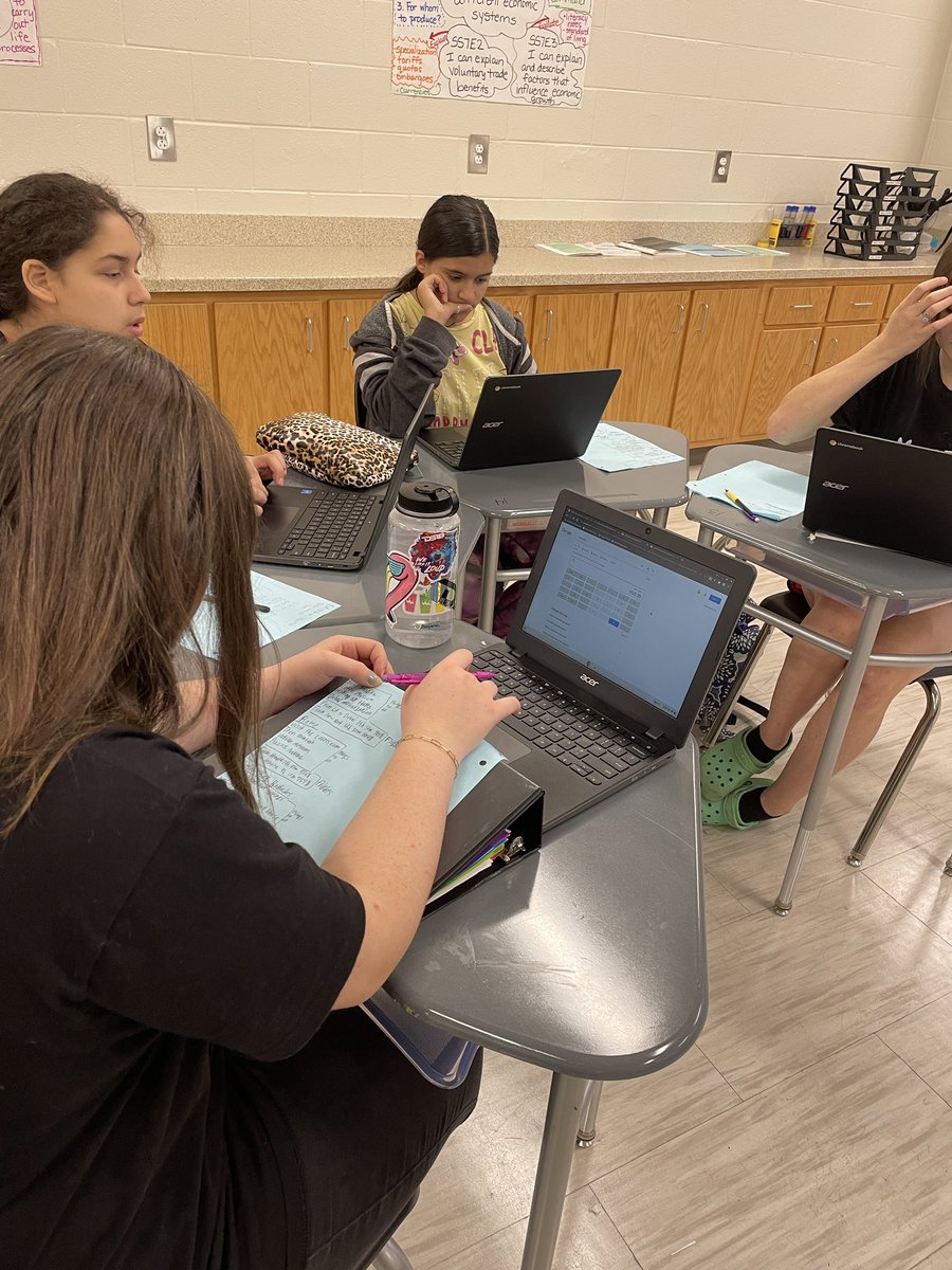 Court_Hampton11's tweet photo. Mrs. Thompson’s 7th grade social studies class is learning the value of $1 as they plan a vacation with a $2000 budget. @thostacy The conversations as I walked around were amazing!! “We can’t spend that much on breakfast! I’ll make biscuits instead!” 🤣🙌🏻 #lifeskills @PMSdragons https://t.co/DkRtePBysO