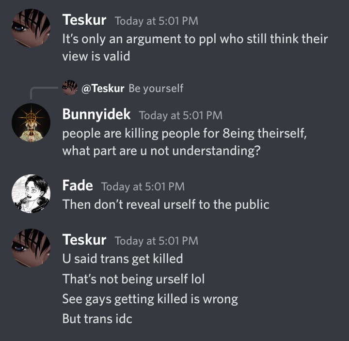 vriskamoder's tweet image. tired of people advocating for l8eral genocide against trans people