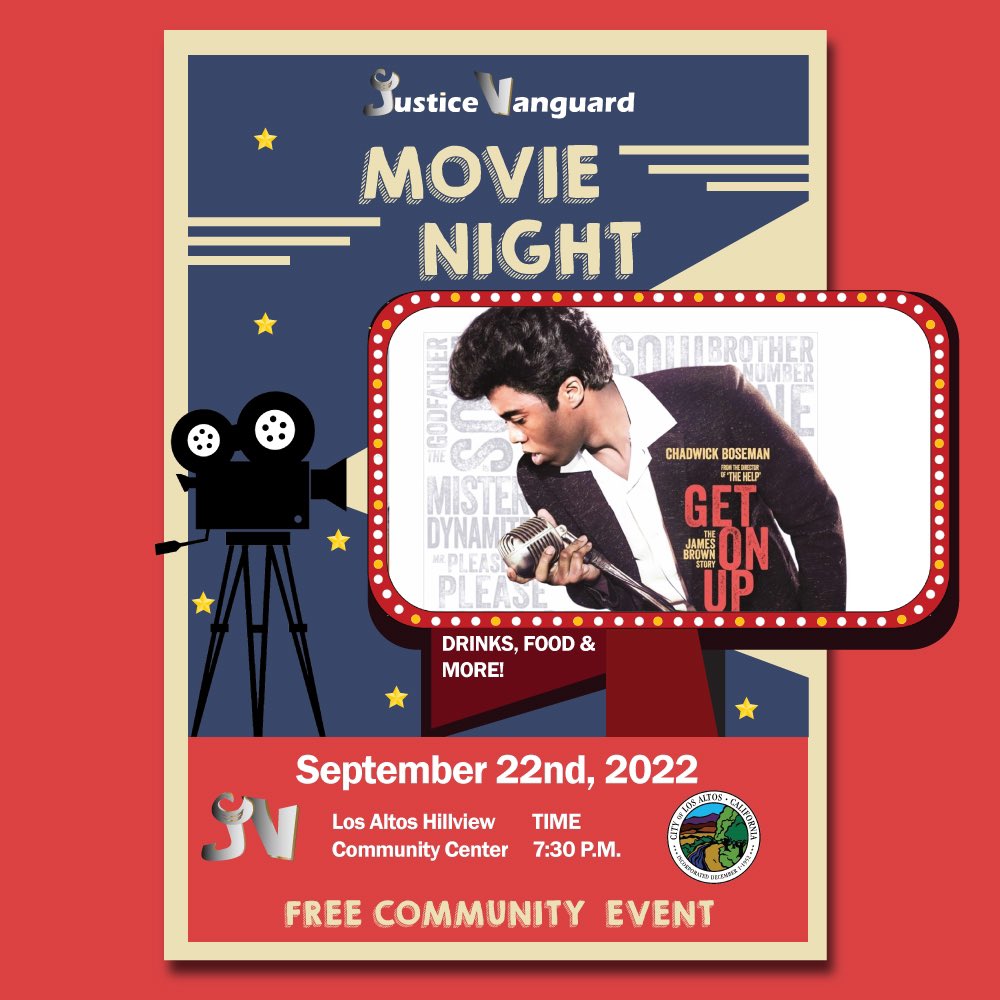 Get On Up and come to the theater for JVs movie night! This month, we will be showing James Brown’s "Get On Up" (PG-13). As always, it'll be at Los Altos’s Hillview Community Center @ 7:30. Thursday the 22nd (after the people's agenda meeting) #MovieNight #JamesBrown #GetOnUp