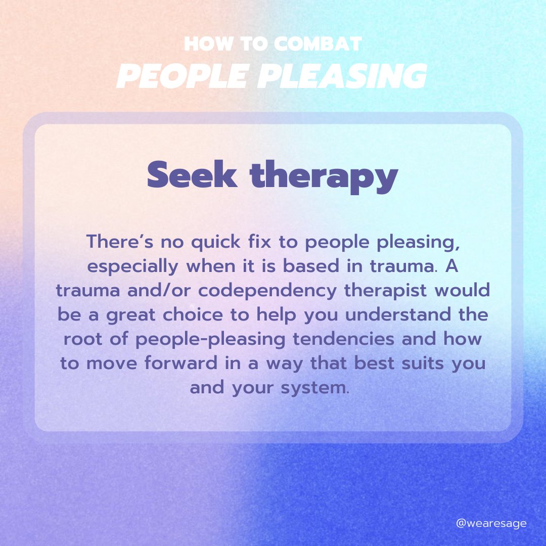 wearesage's tweet photo. Are you a people pleaser? Here are the best ways to combat people pleasing. Hit the link to learn more. 

https://t.co/mY40eak4l2 https://t.co/b0VdUGMtc0