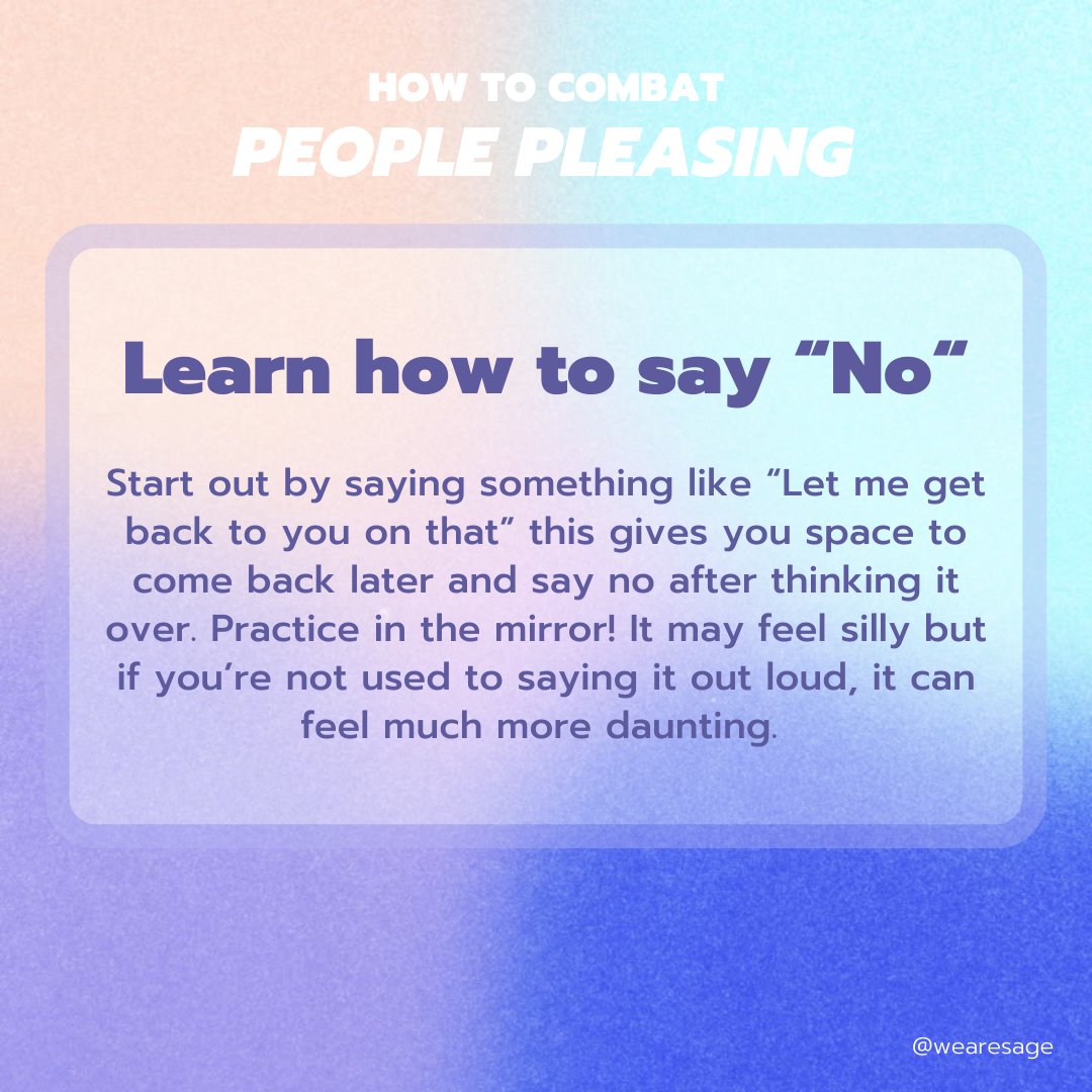 wearesage's tweet photo. Are you a people pleaser? Here are the best ways to combat people pleasing. Hit the link to learn more. 

https://t.co/mY40eak4l2 https://t.co/b0VdUGMtc0