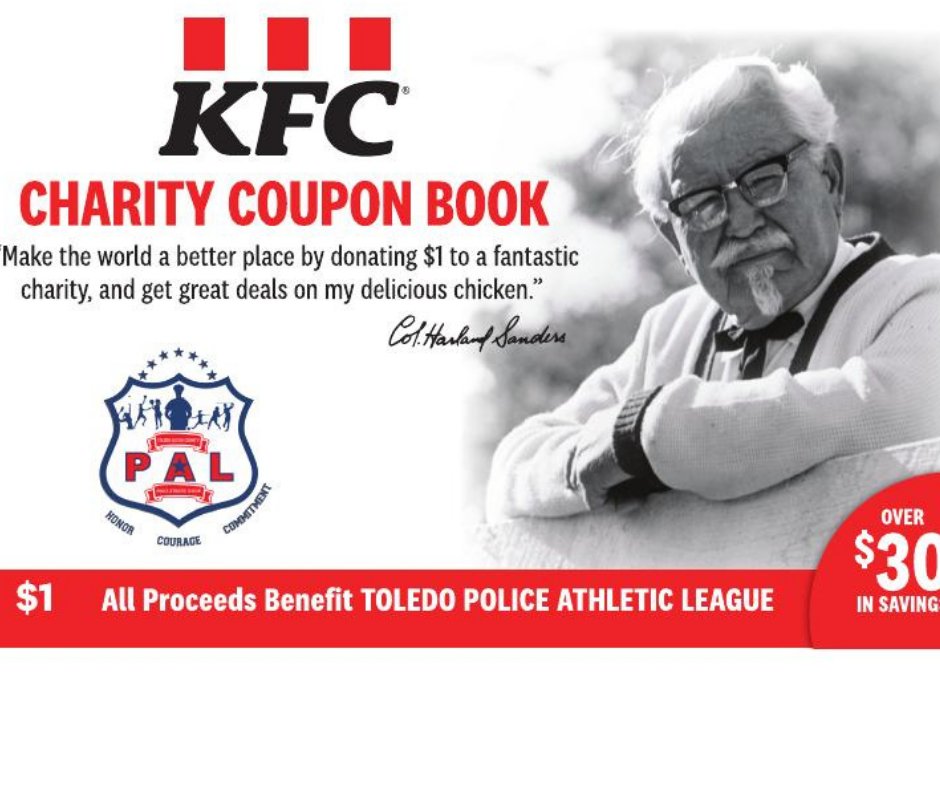 ToledoPAL's tweet photo. Come satisfy your KFC craving AND support your Toledo PAL  thanks to our friends at KFC franchise KBP Foods. Purchase your coupon books today containing $30.00 of delicious meal savings for only $1.00 at your local KFC. https://t.co/jqPKAgYpBf